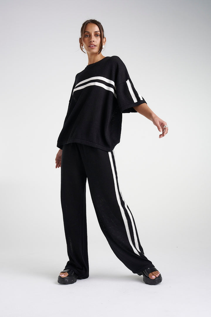 SUMMI SUMMI Womens Knit Pants - Black w Cream Stripe, WOMENS PANTS, SUMMI SUMMI, Elwood 101