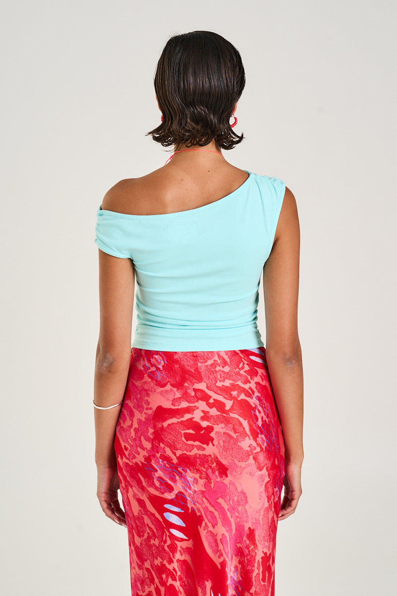 SUMMI SUMMI Womens Off Shoulder Tank in Aqua, WOMENS TOPS & SHIRTS, SUMMI SUMMI, Elwood 101