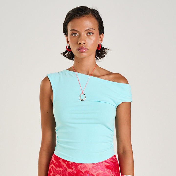 SUMMI SUMMI Womens Off Shoulder Tank in Aqua, WOMENS TOPS & SHIRTS, SUMMI SUMMI, Elwood 101