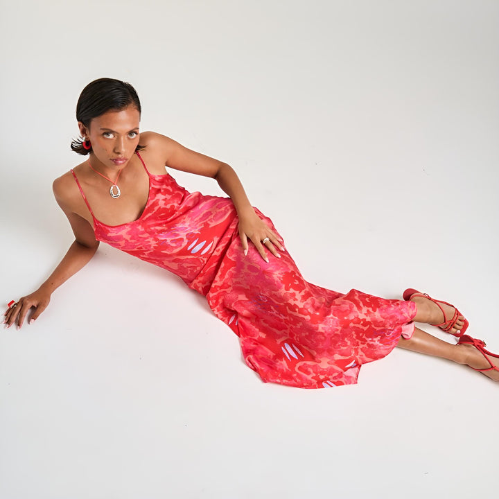 SUMMI SUMMI Womens Siren Maxi Dress in Red Cycloid Print, WOMENS DRESSES, SUMMI SUMMI, Elwood 101