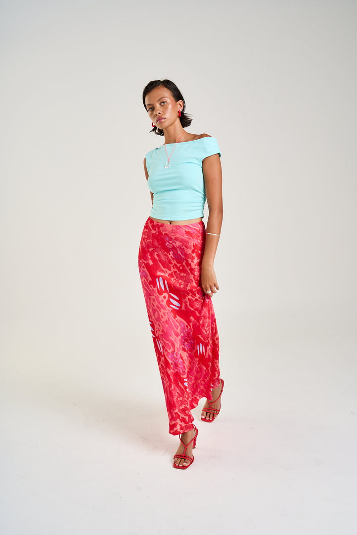 SUMMI SUMMI Womens Slip Skirt in Red Cycloid Print, WOMENS SKIRTS, SUMMI SUMMI, Elwood 101