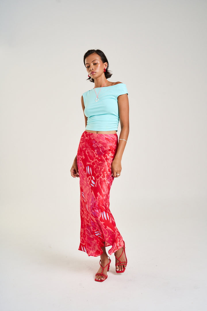 SUMMI SUMMI Womens Slip Skirt in Red Cycloid Print, WOMENS SKIRTS, SUMMI SUMMI, Elwood 101