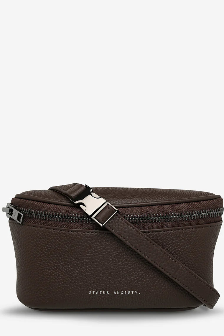 STATUS ANXIETY Womens Best Lies Leather Bum Bag Cocoa, WOMENS BAGS & CLUTCHES, STATUS ANXIETY, Elwood 101