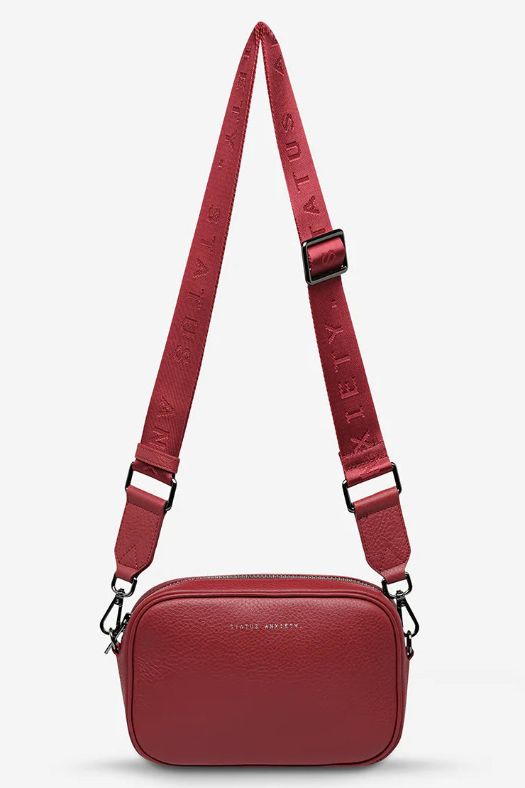 STATUS ANXIETY Womens Plunder Leather Bag with Webbed Strap - Rouge, WOMENS BAGS & CLUTCHES, STATUS ANXIETY, Elwood 101