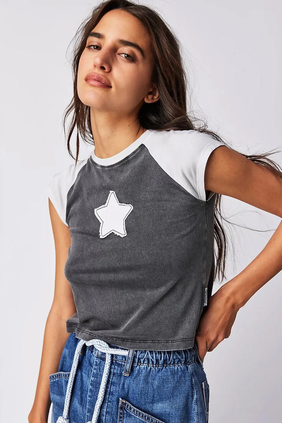THE LAUNDRY ROOM Womens Stardom Raglan Baby Tee - Black & White, WOMENS TEES & TANKS, THE LAUNDRY ROOM, Elwood 101