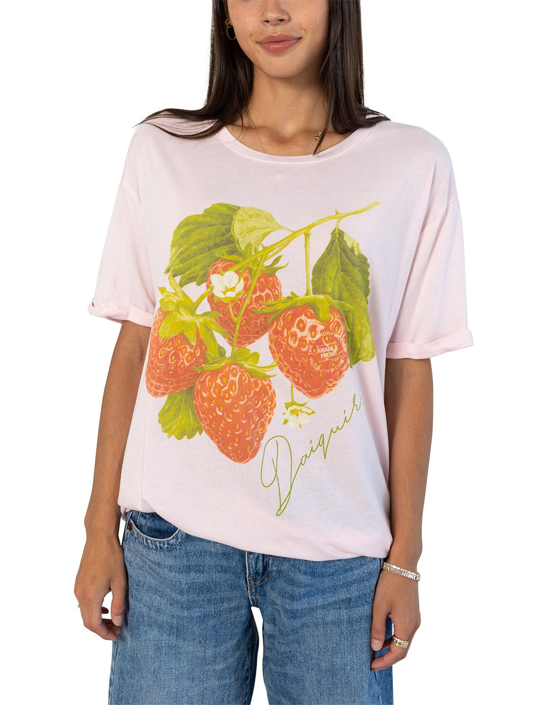 THE LAUNDRY ROOM Womens Strawberry Dacquiri Oversized Tee in Blush Pink