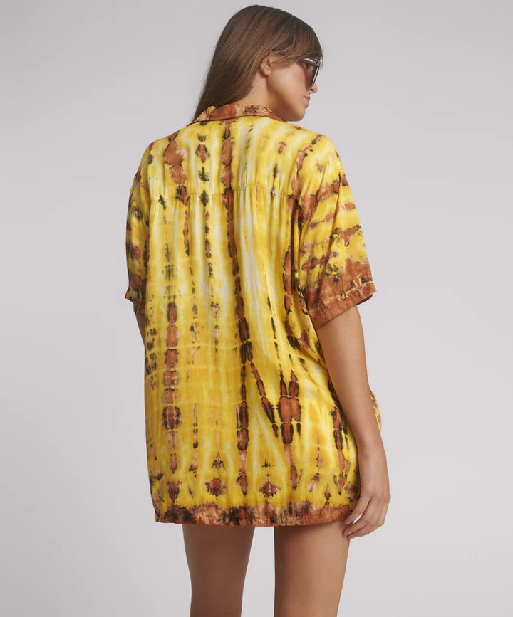 ONE TEASPOON Womens Tropical Satin Hand Printed Short Sleeve Shirt - Yellow, WOMENS TOPS & SHIRTS, OneTeaspoon, Elwood 101
