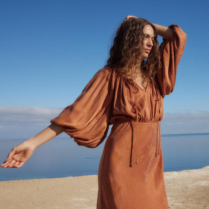 AUGUST THE LABEL Womens Zelda Midi Dress - Rust, WOMENS DRESSES, AUGUSTE THE LABEL, Elwood 101