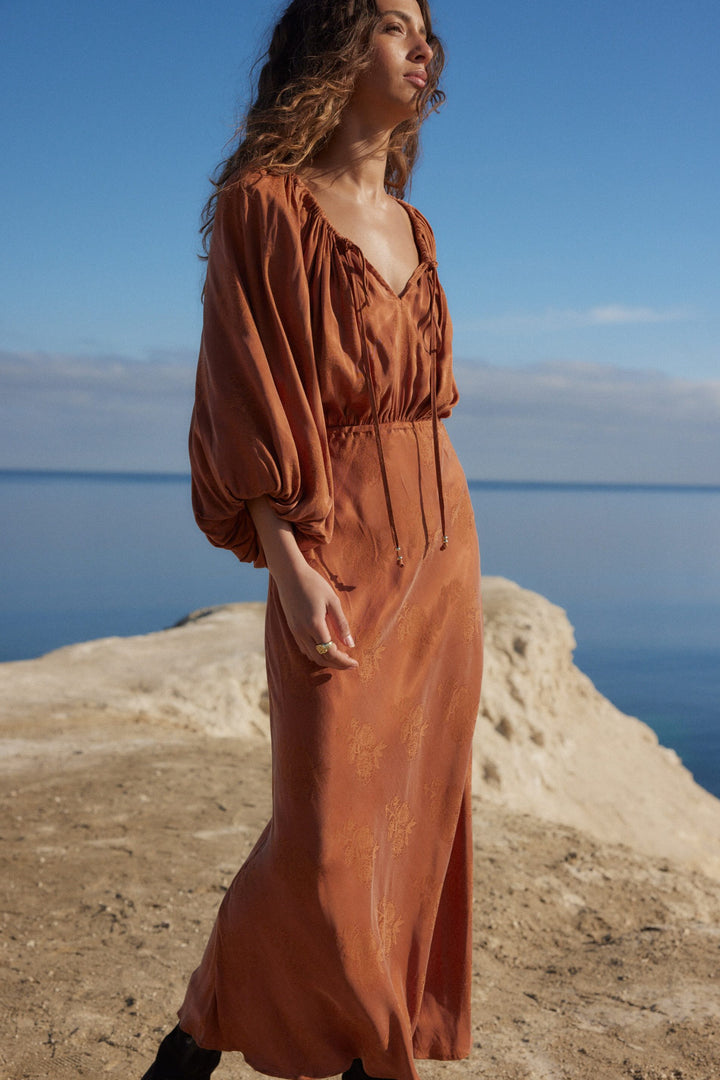 AUGUST THE LABEL Womens Zelda Midi Dress - Rust, WOMENS DRESSES, AUGUSTE THE LABEL, Elwood 101