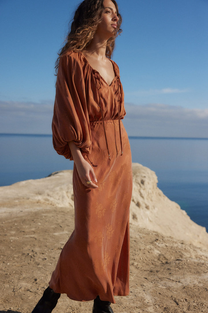 AUGUST THE LABEL Womens Zelda Midi Dress - Rust, WOMENS DRESSES, AUGUSTE THE LABEL, Elwood 101