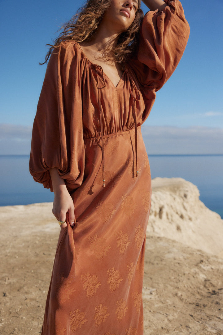 AUGUST THE LABEL Womens Zelda Midi Dress - Rust, WOMENS DRESSES, AUGUSTE THE LABEL, Elwood 101