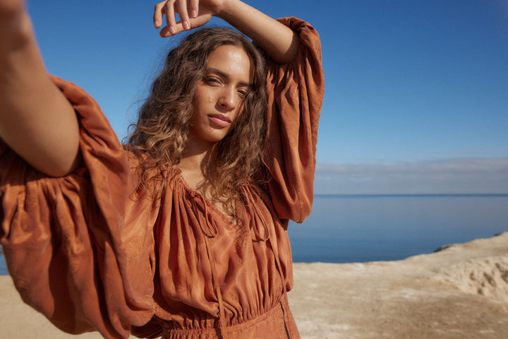 AUGUST THE LABEL Womens Zelda Midi Dress - Rust, WOMENS DRESSES, AUGUSTE THE LABEL, Elwood 101