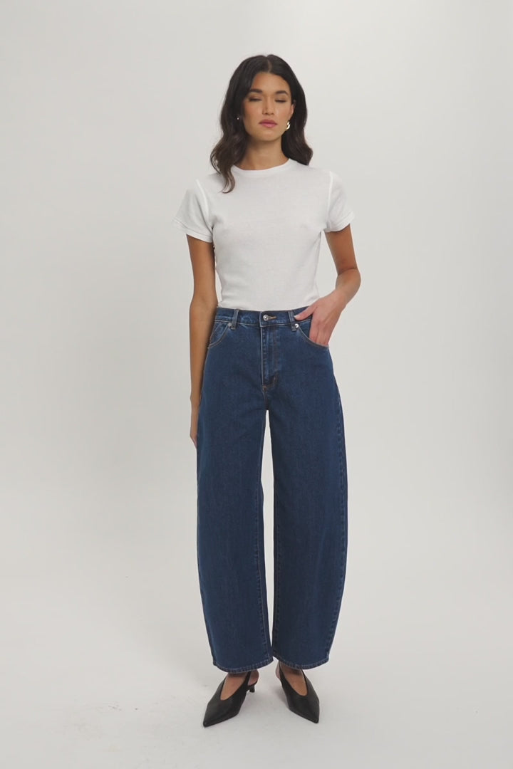 ROLLAS Womens Gigi Barrel Jeans - Forever Blue