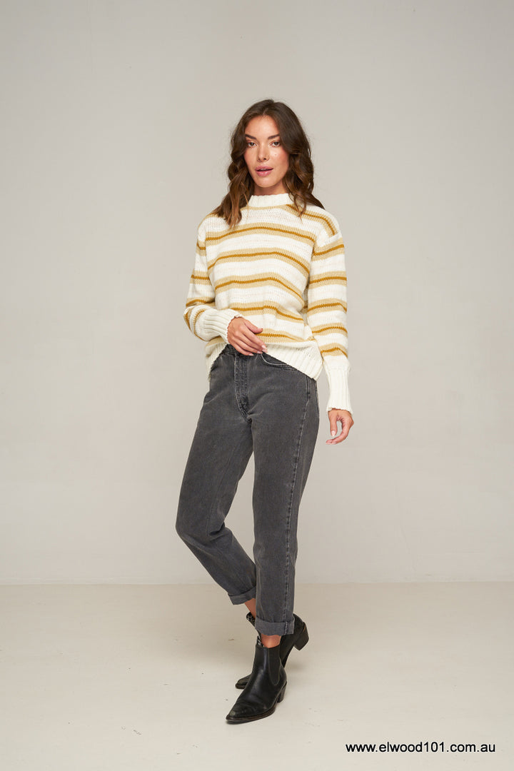 Rue Stiic DAYTONA KNIT JUMPER GOLD /OFF WHITE/SAND STRIPE, WOMENS KNITS & SWEATERS, RUE STIIC, Elwood 101