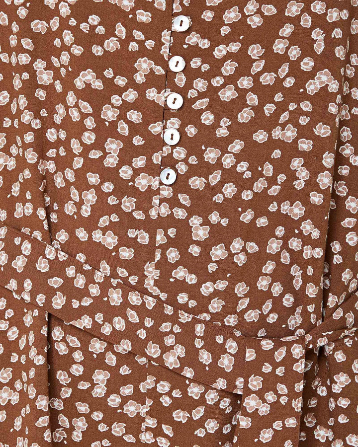 Elwood WOMENS HEIDI JUMPSUIT BROWN DITSY, WOMENS PLAYSUITS & ROMPERS, ELWOOD, Elwood 101