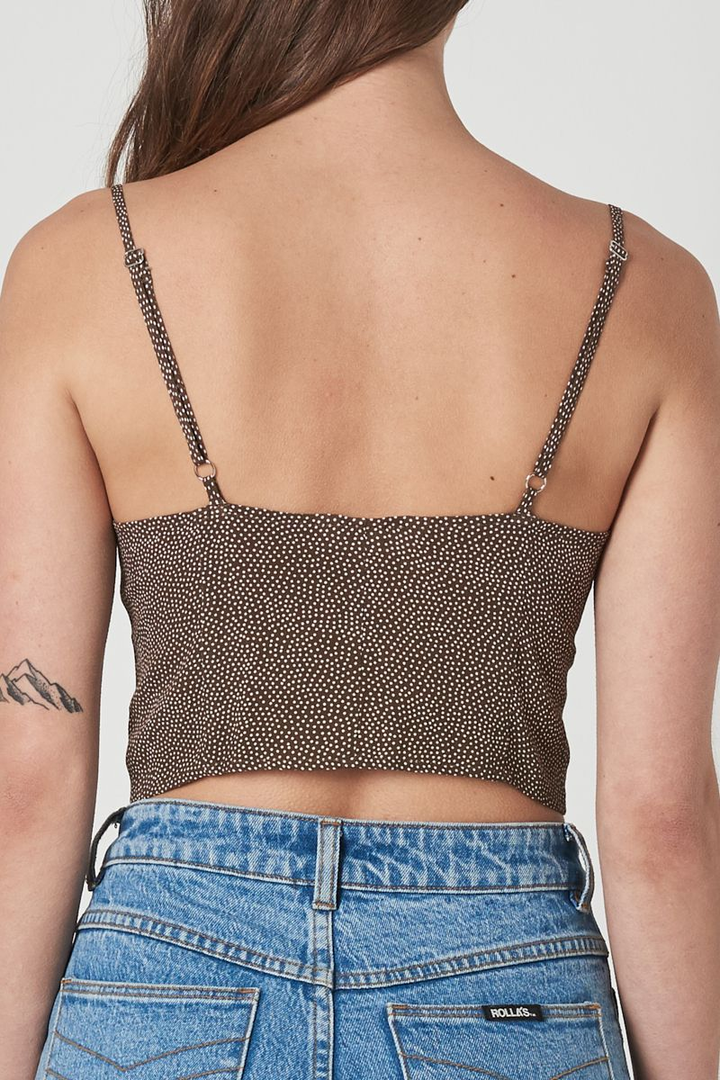 Rollas WOMENS EVE TOP MINI SPOT - BROWN, WOMENS TOPS & SHIRTS, ROLLAS, Elwood 101