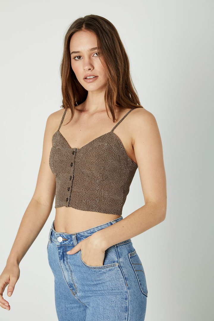 Rollas WOMENS EVE TOP MINI SPOT - BROWN, WOMENS TOPS & SHIRTS, ROLLAS, Elwood 101