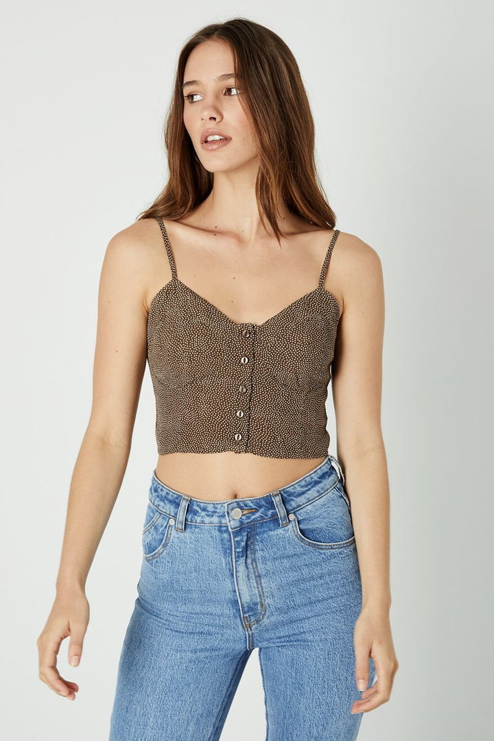 Rollas WOMENS EVE TOP MINI SPOT - BROWN, WOMENS TOPS & SHIRTS, ROLLAS, Elwood 101