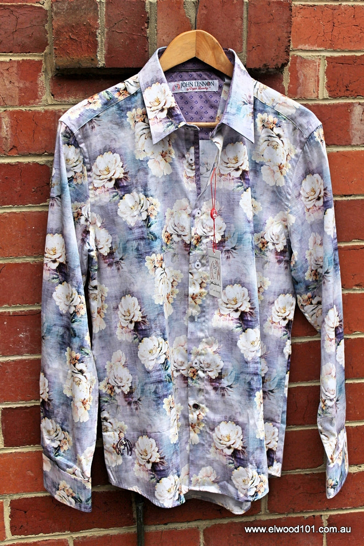 John Lennon Mens Norwegian Wood Long Sleeve Shirt Lilac, MENS SHIRTS, JOHN LENNON, Elwood 101