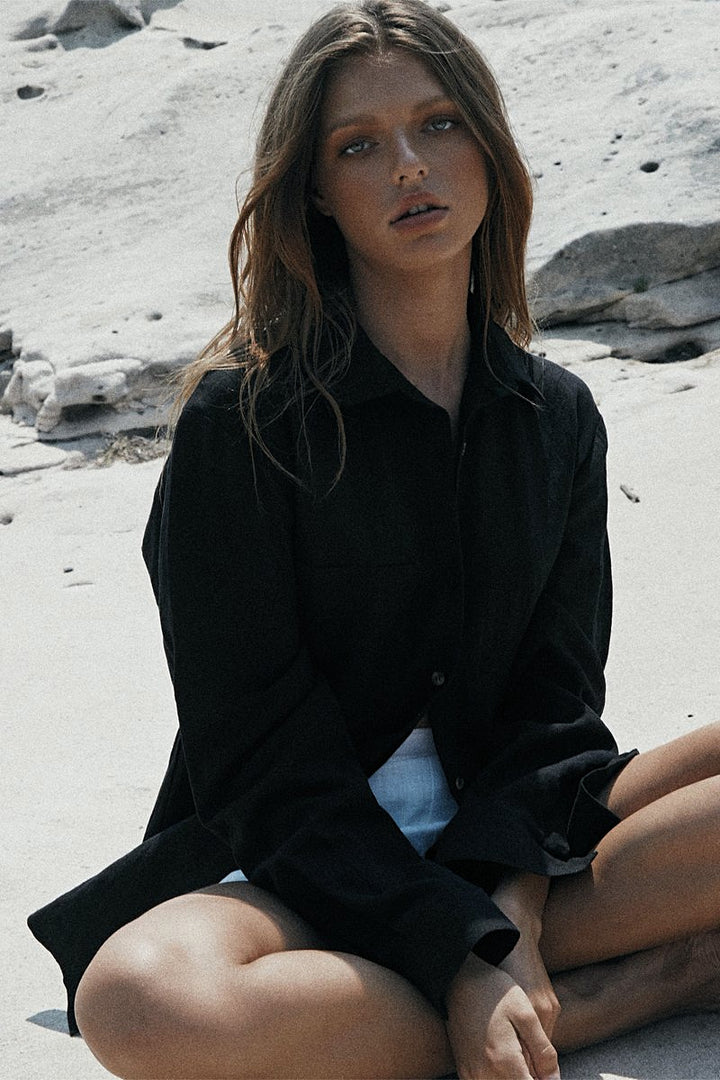 Sundays The Label WOMENS LEOPOLD OVERSIZED SHIRT 2.0 -BLACK, WOMENS TOPS & SHIRTS, SNDYS, Elwood 101