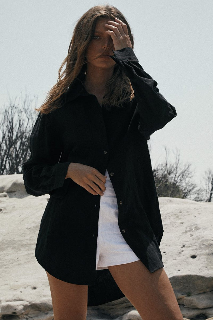 Sundays The Label WOMENS LEOPOLD OVERSIZED SHIRT 2.0 -BLACK, WOMENS TOPS & SHIRTS, SNDYS, Elwood 101