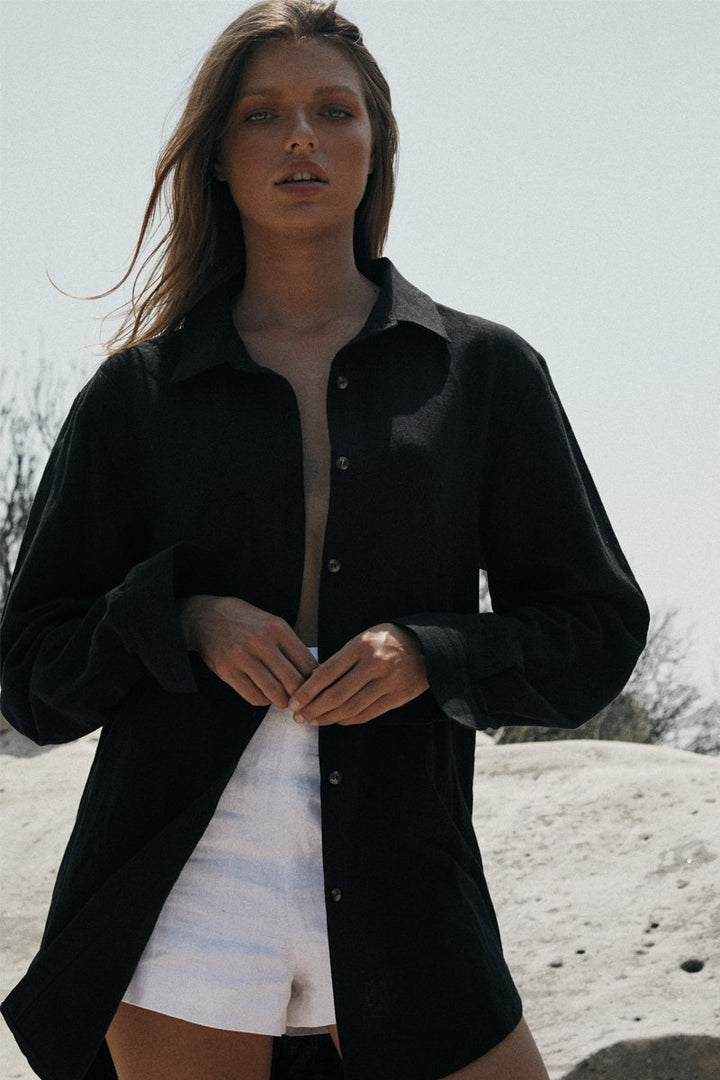 Sundays The Label WOMENS LEOPOLD OVERSIZED SHIRT 2.0 -BLACK, WOMENS TOPS & SHIRTS, SNDYS, Elwood 101