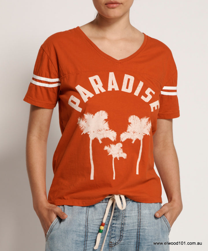 OneTeaspoon WOMENS WARM RED PARADISE RINGER SPORTS TEE - RED WHITE, WOMENS TEES & TANKS, OneTeaspoon, Elwood 101