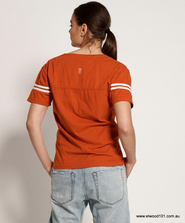 OneTeaspoon WOMENS WARM RED PARADISE RINGER SPORTS TEE - RED WHITE, WOMENS TEES & TANKS, OneTeaspoon, Elwood 101