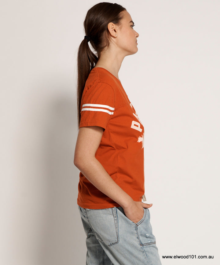 OneTeaspoon WOMENS WARM RED PARADISE RINGER SPORTS TEE - RED WHITE, WOMENS TEES & TANKS, OneTeaspoon, Elwood 101