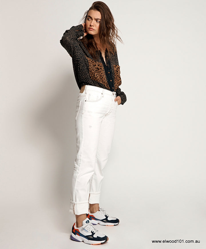 OneTeaspoon WOMENS WHITE BEAUTY TRUCKERS MID RISE STRAIGHT LEG JEANS - WHITE BEAUTY, WOMENS DENIM, OneTeaspoon, Elwood 101