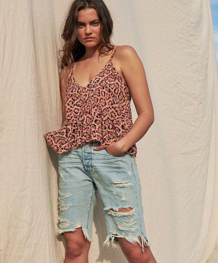 OneTeaspoon WOMENS CORAL LEOPARD RUNAWAY BAY CAMI TOP - CORAL ANIMAL, WOMENS TOPS & SHIRTS, OneTeaspoon, Elwood 101