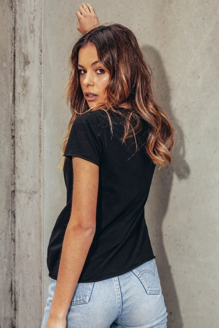 Bayse Brand WOMENS V NECK SLUB TEE - BLACK, WOMENS TEES & TANKS, BAYSE BRAND, Elwood 101