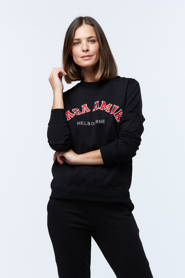 Casa Amuk WOMENS VARSITY SWEATER - BLACK/CHILLI, WOMENS KNITS & SWEATERS, CASA AMUK, Elwood 101