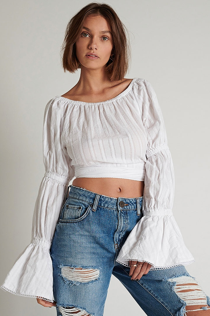 OneTeaspoon WOMENS SUMMER NIGHTS  LONG SLEEVE CROP TOP - WHITE, WOMENS TOPS & SHIRTS, OneTeaspoon, Elwood 101