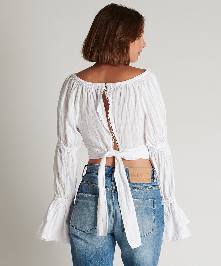 OneTeaspoon WOMENS SUMMER NIGHTS  LONG SLEEVE CROP TOP - WHITE, WOMENS TOPS & SHIRTS, OneTeaspoon, Elwood 101