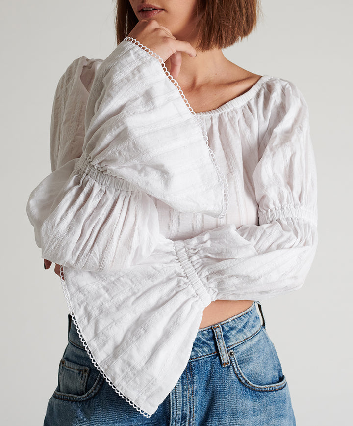 OneTeaspoon WOMENS SUMMER NIGHTS  LONG SLEEVE CROP TOP - WHITE, WOMENS TOPS & SHIRTS, OneTeaspoon, Elwood 101