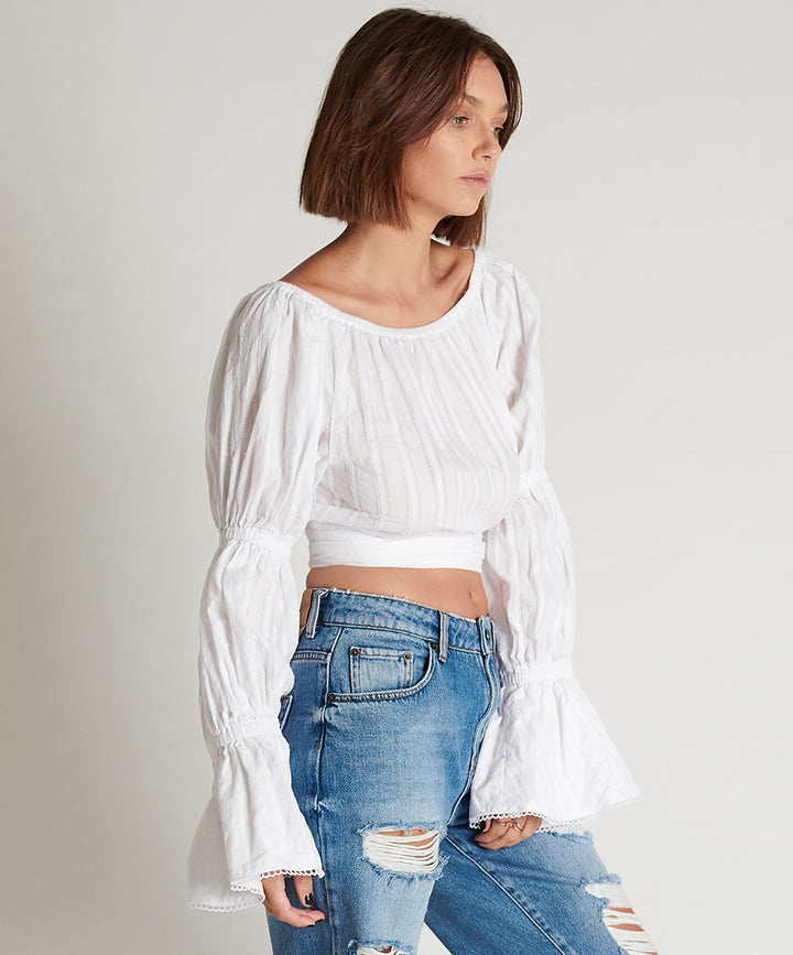 OneTeaspoon WOMENS SUMMER NIGHTS  LONG SLEEVE CROP TOP - WHITE, WOMENS TOPS & SHIRTS, OneTeaspoon, Elwood 101