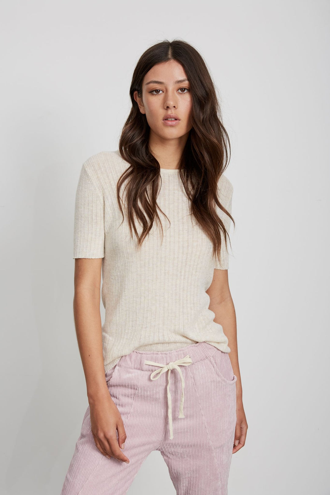 Little Lies WOMENS KNITTED TEE - OATMEAL MARLE, WOMENS TEES & TANKS, LITTLE LIES, Elwood 101