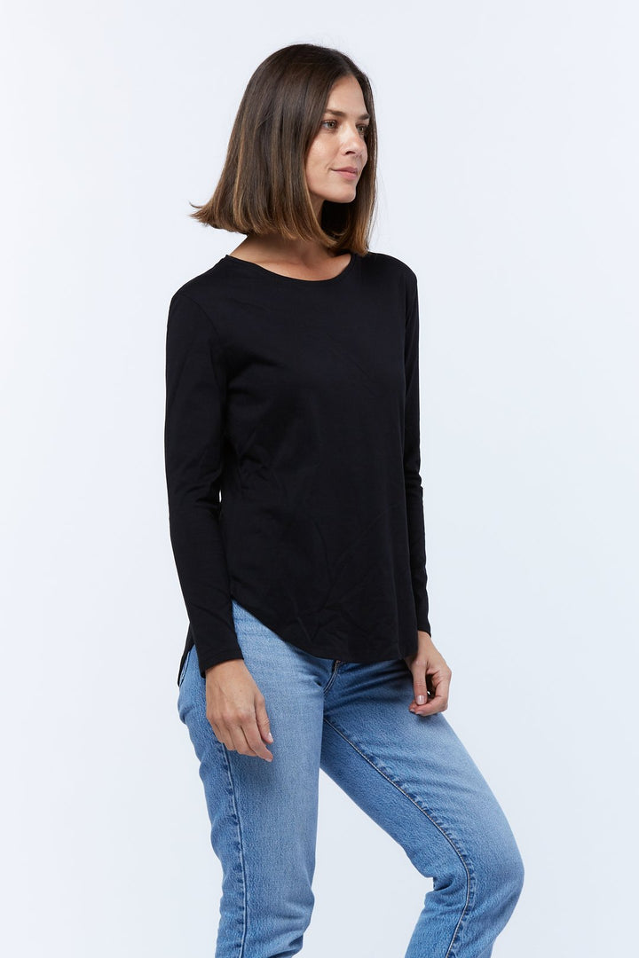 Casa Amuk WOMENS LONG SLEEVE SADDLE HEM TEE BLACK, WOMENS TEES & TANKS, CASA AMUK, Elwood 101