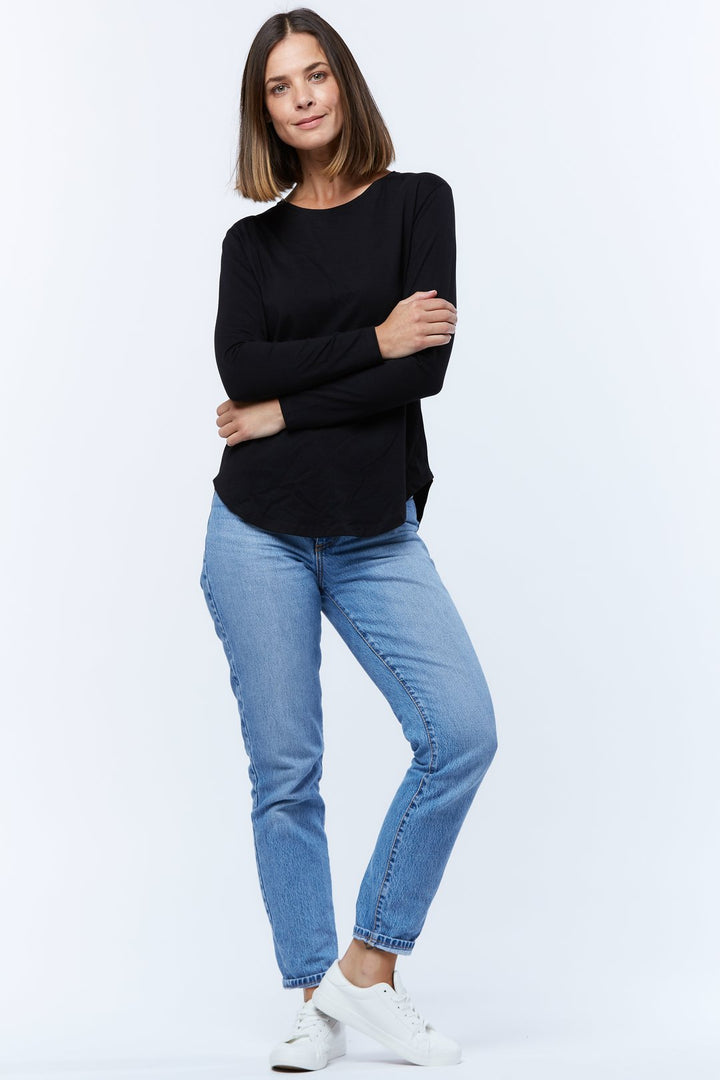 Casa Amuk WOMENS LONG SLEEVE SADDLE HEM TEE BLACK, WOMENS TEES & TANKS, CASA AMUK, Elwood 101