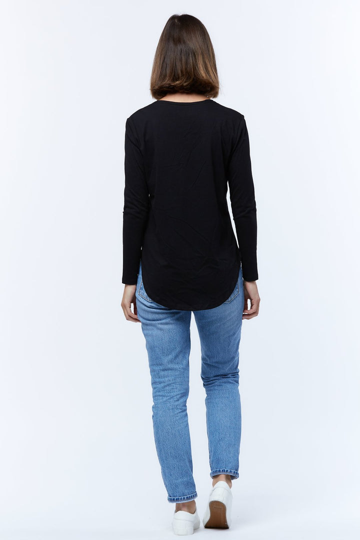 Casa Amuk WOMENS LONG SLEEVE SADDLE HEM TEE BLACK, WOMENS TEES & TANKS, CASA AMUK, Elwood 101