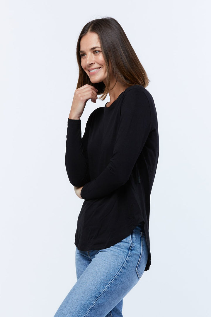 Casa Amuk WOMENS LONG SLEEVE SADDLE HEM TEE BLACK, WOMENS TEES & TANKS, CASA AMUK, Elwood 101