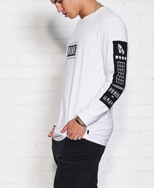 nANA jUDY MENS ORIGIN LONG SLEEVE TEE SHIRT WHITE, MENS TEE SHIRTS, NANA JUDY, Elwood 101