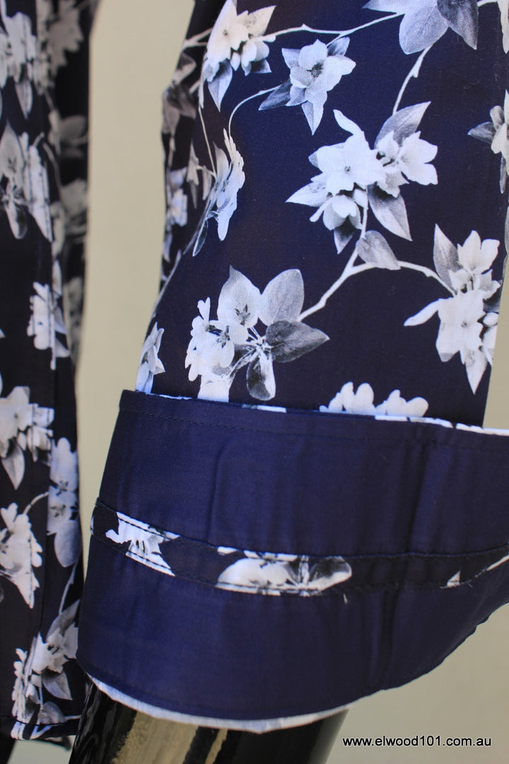 John Lennon Mens Wimbledon Shirt - Navy & White Floral, MENS SHIRTS, JOHN LENNON, Elwood 101