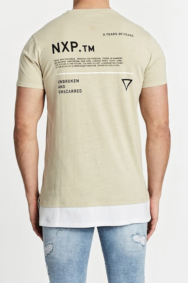 Nena Pasadena MENS UNBROKEN STANDARD LAYERED HEM TEE - PIGMENT SAND, MENS TEE SHIRTS, NENA PASADENA, Elwood 101