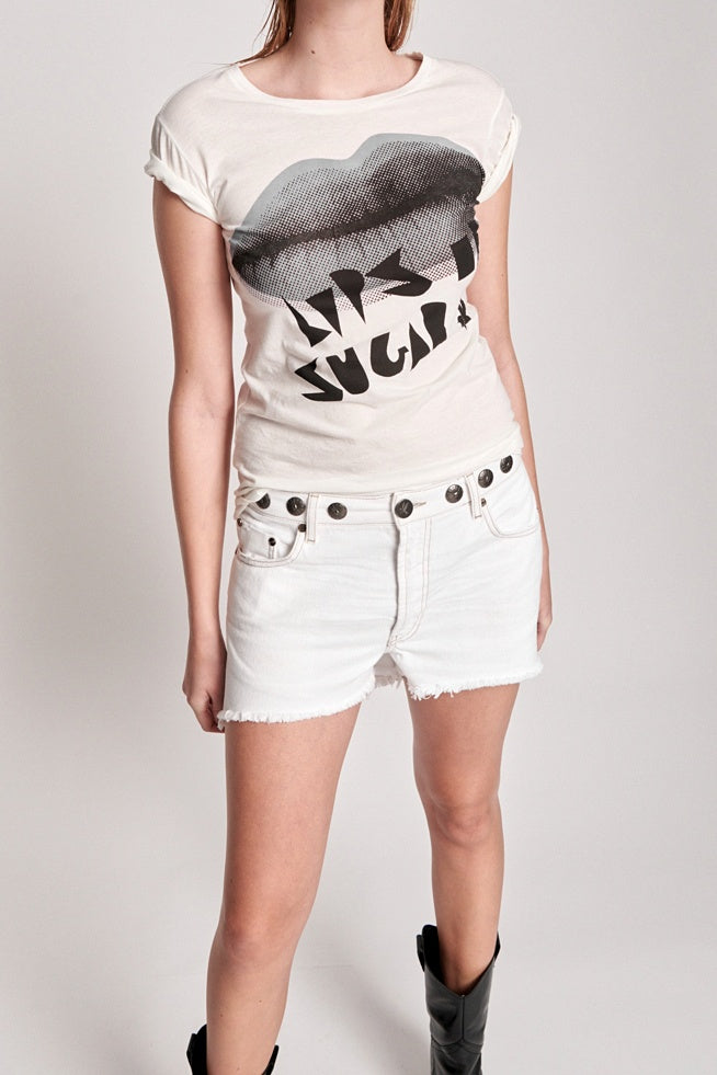 OneTeaspoon WOMENS SUGAR LIPS FITTED TEE - WHITE, WOMENS TEES & TANKS, OneTeaspoon, Elwood 101