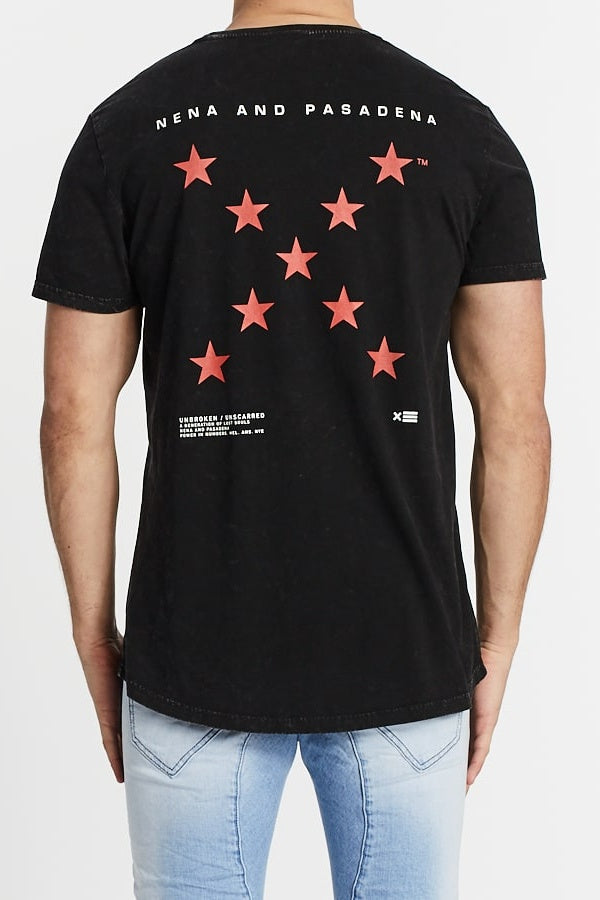 Nena Pasadena MENS ALL THE STARS SCOOP BACK TEE - ACID BLACK, MENS TEE SHIRTS, NENA PASADENA, Elwood 101