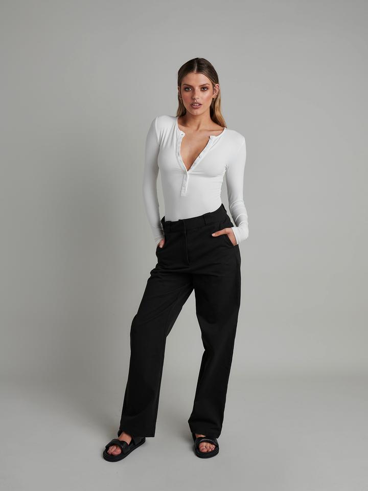 Bayse Brand Womens Lara Long Sleeve Crew Neck Button Down Bodysuit White, WOMENS BODYSUITS, BAYSE BRAND, Elwood 101