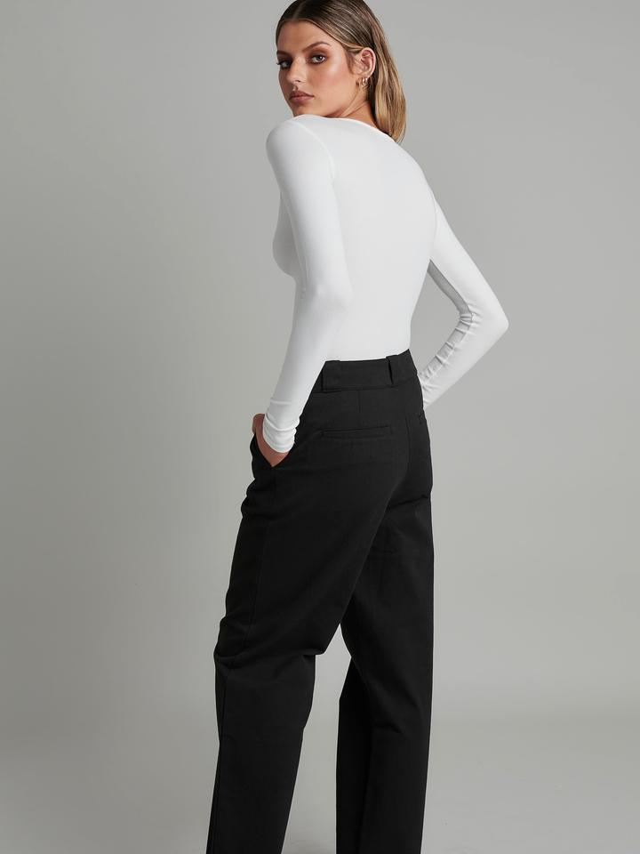 Bayse Brand Womens Lara Long Sleeve Crew Neck Button Down Bodysuit White, WOMENS BODYSUITS, BAYSE BRAND, Elwood 101