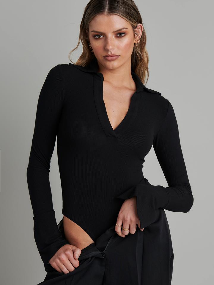 Bayse Brand WOMENS CELINE LONG SLEEVE BODYSUIT - BLACK, WOMENS BODYSUITS, BAYSE BRAND, Elwood 101